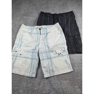 Mens Carbon Plaid Cargo Shorts Bundle Grey White Blue Size 31 32 Set of 2